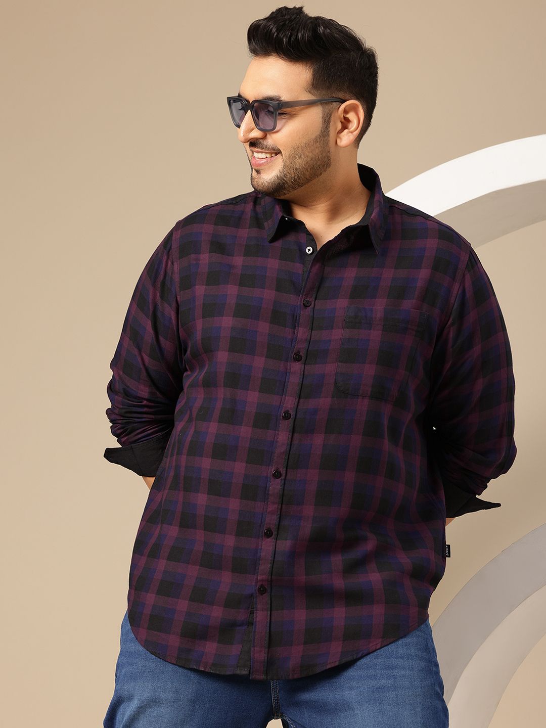 Checked Casual Shirt Sztori Plus Size Comfort Tartan Checks Pure Cotton Casual Shirt