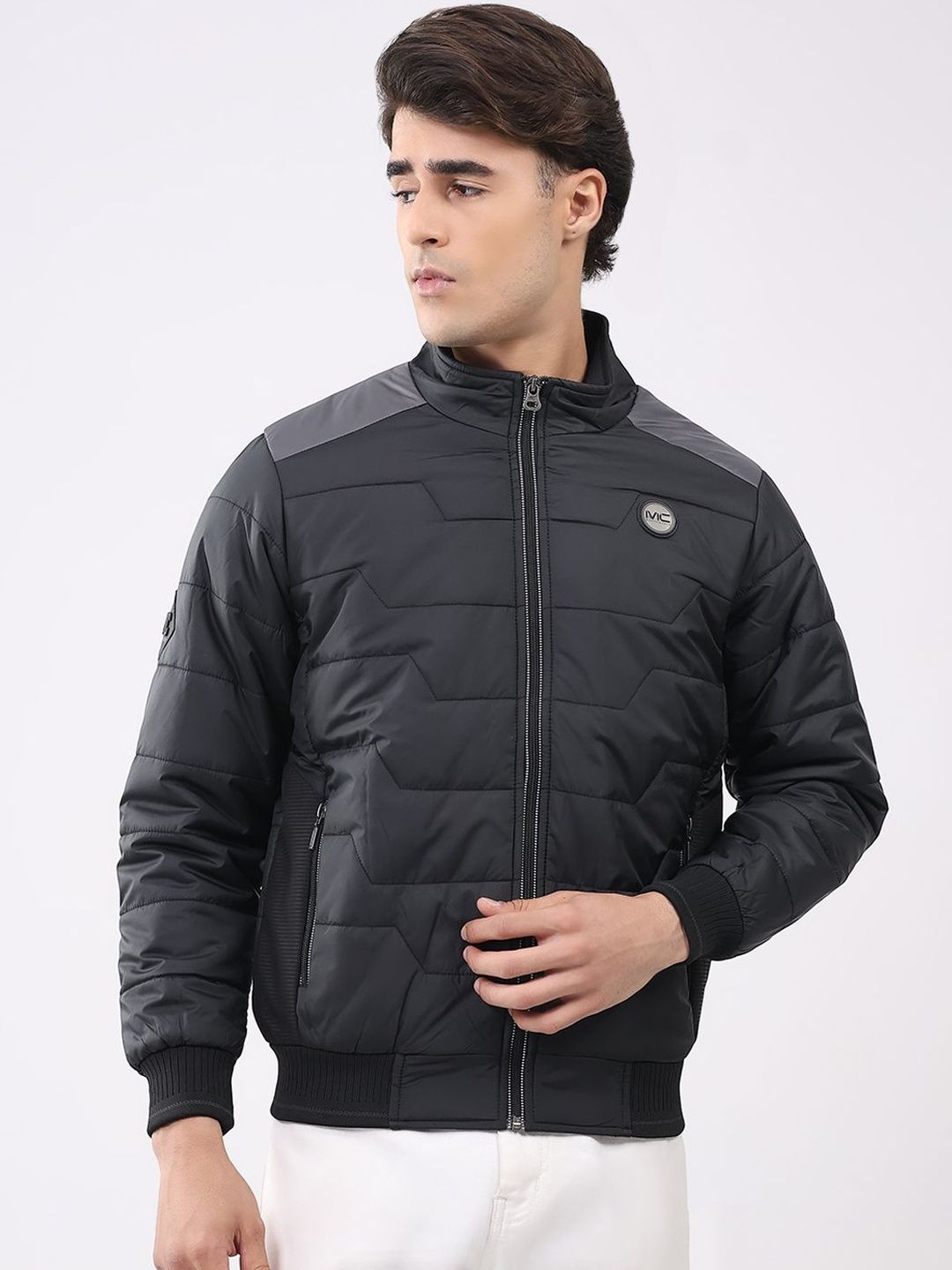 Monte Carlo Men Mock Collar Colourblocked Bomber Jacket