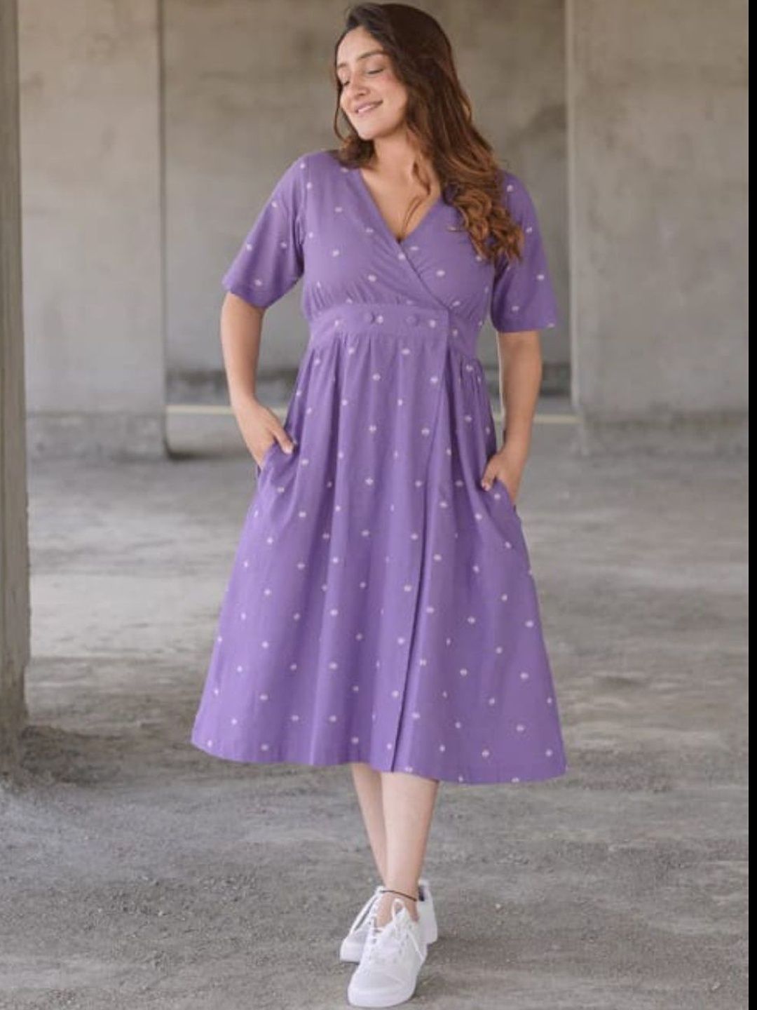 GOBYA Women Printed V-Neck Ethnic Dress