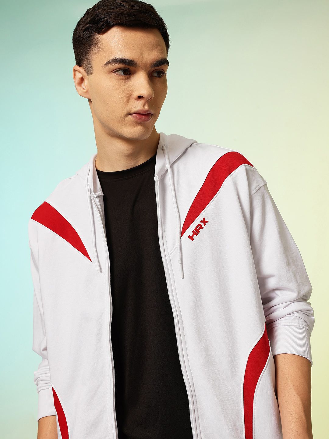 HRX by Hrithik Roshan Striped Hooded Front-Open Pure Cotton Lifestyle Sweatshirt