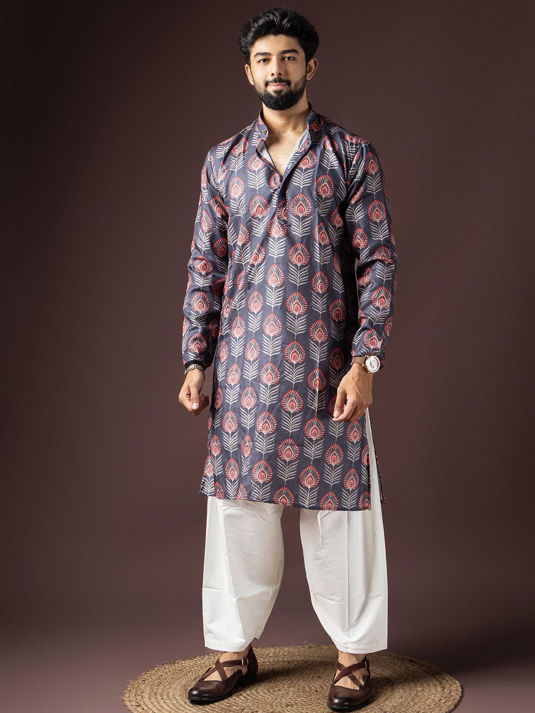Rawayi Men Ethnic Motifs Printed Thread Work Kurta