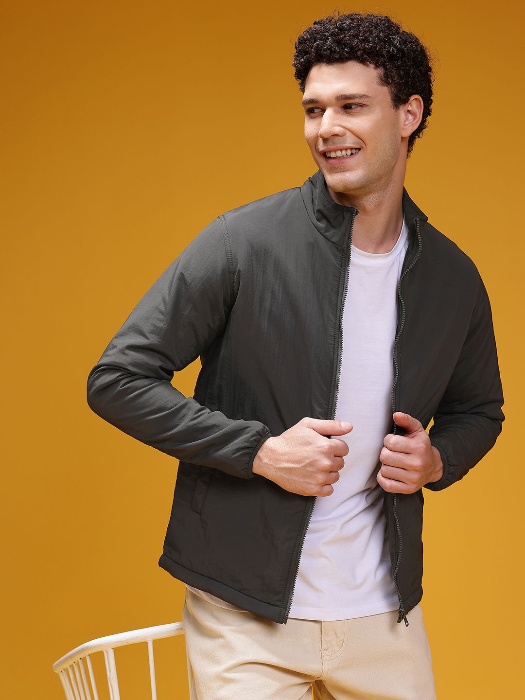 HERE&NOW Solid Mock Collar Bomber Jacket