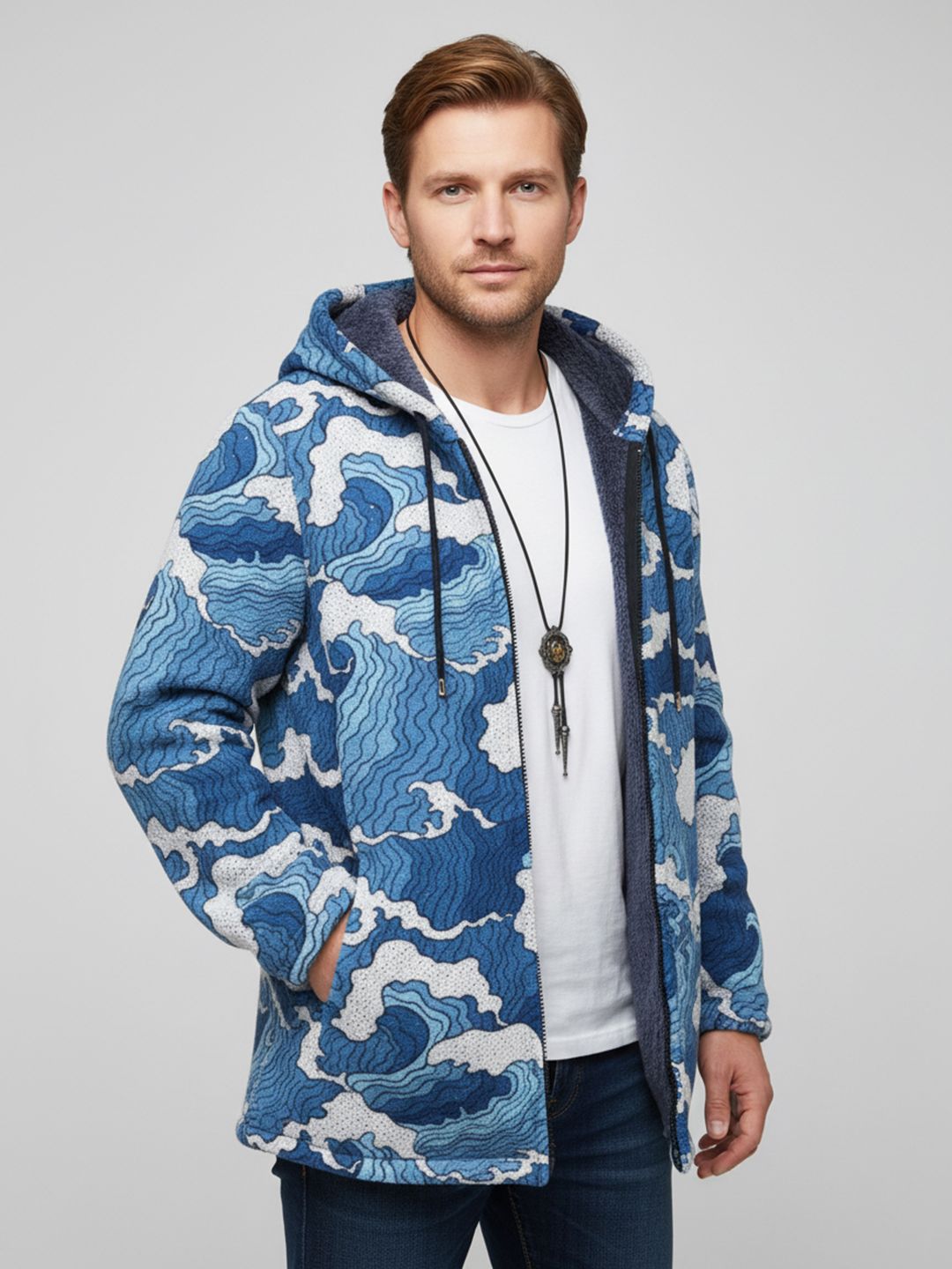HERE&NOW Men Blue Longline Puffer Jacket