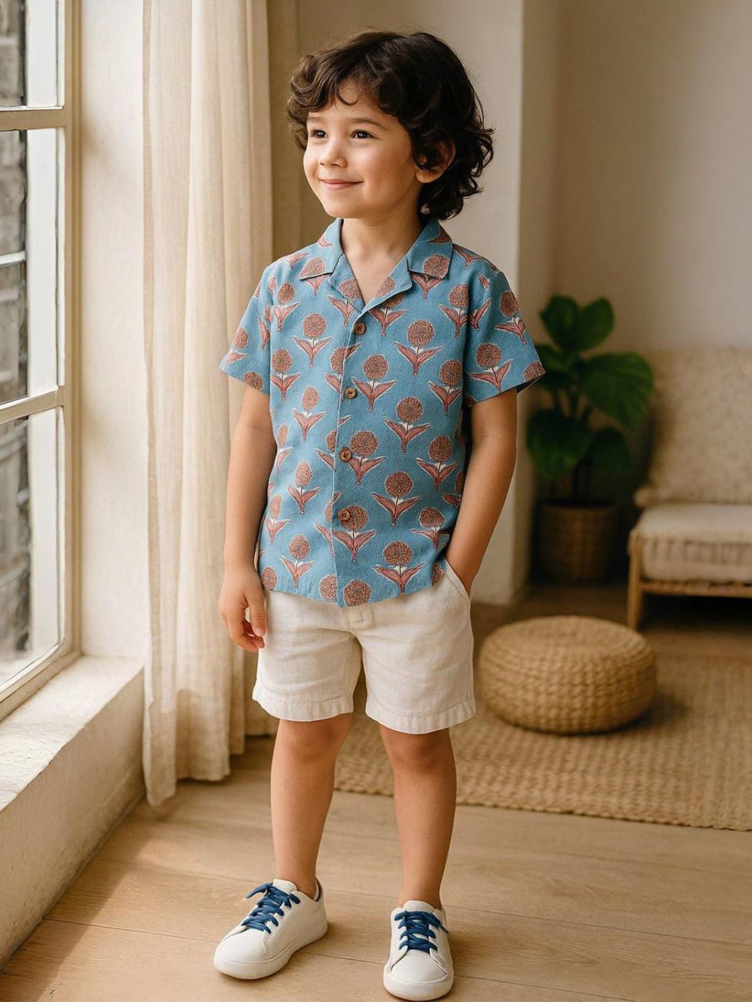 Urban Birdie Regular Fit Floral Printed Cotton Cuban Collar Casual Shirt