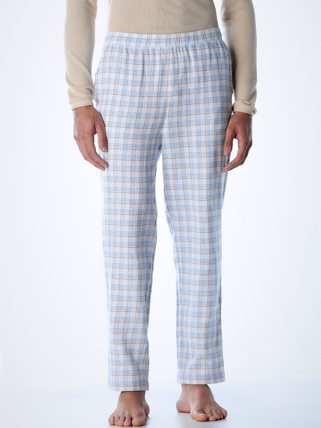 Jack & Jones Men Cotton Mid-Rise Checked Lounge Pants