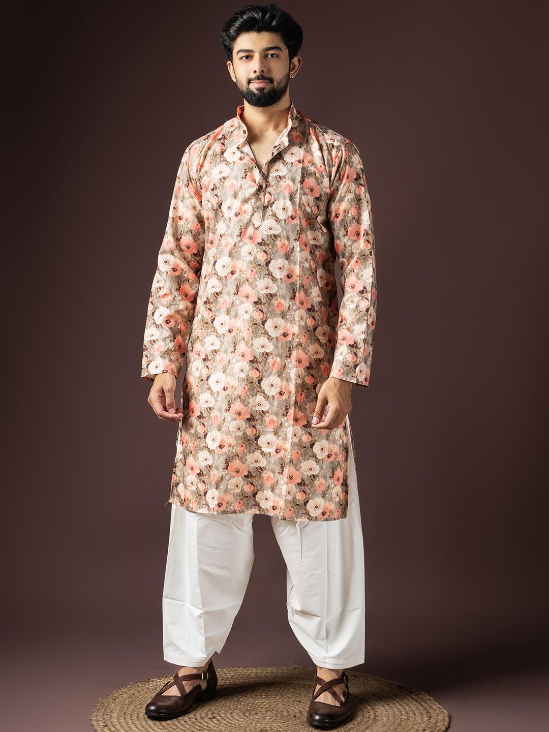 Rawayi Printed Mandarin Collar Straight Kurta