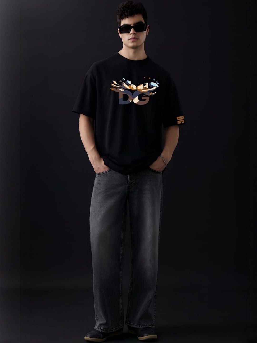 DAMN GUD DG Men's Oversized Typography Printed Drop-Shoulder Sleeves T-shirt