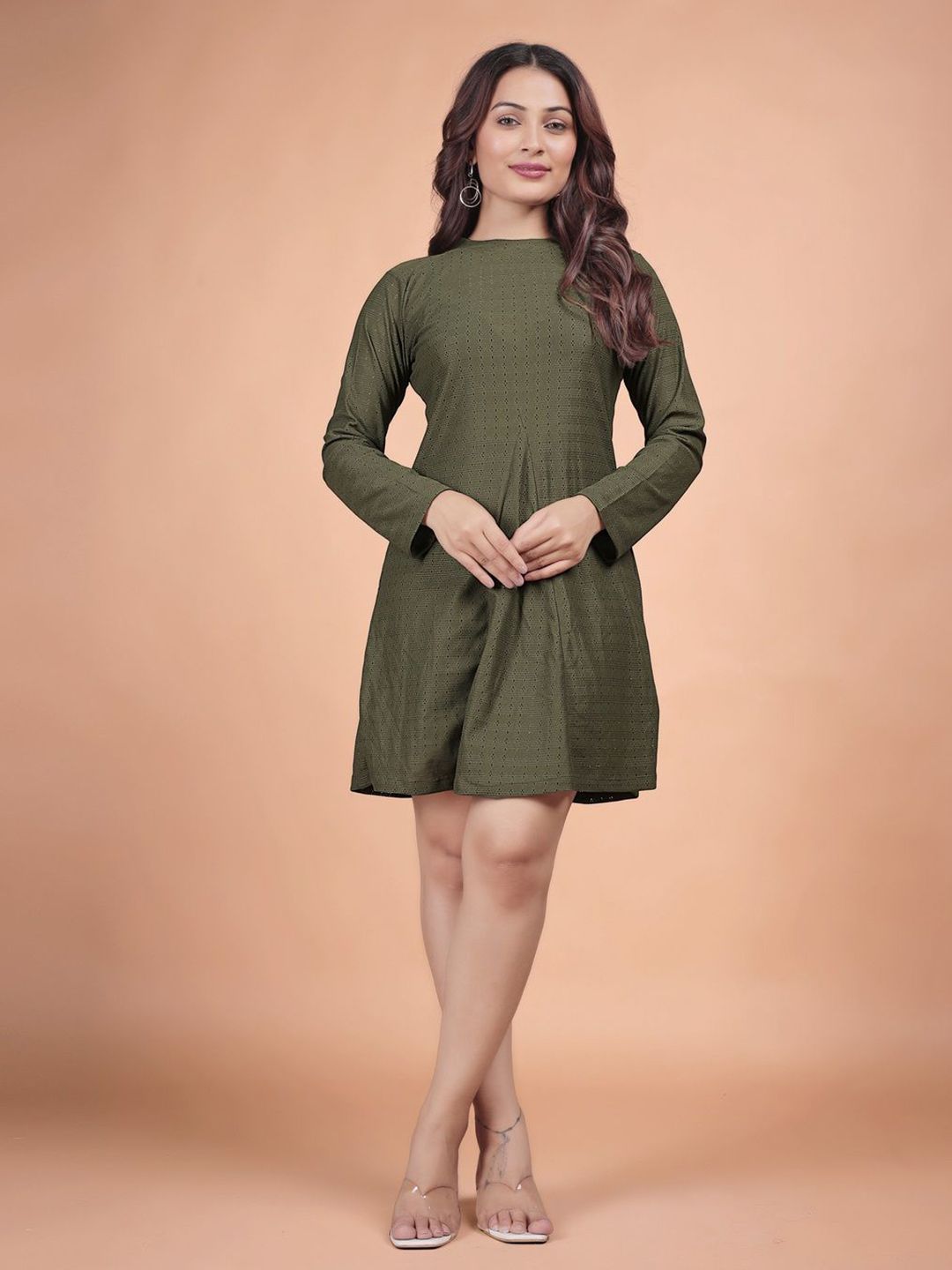 NARI DREAM Women Self Design Full Sleeves A-Line  Dress