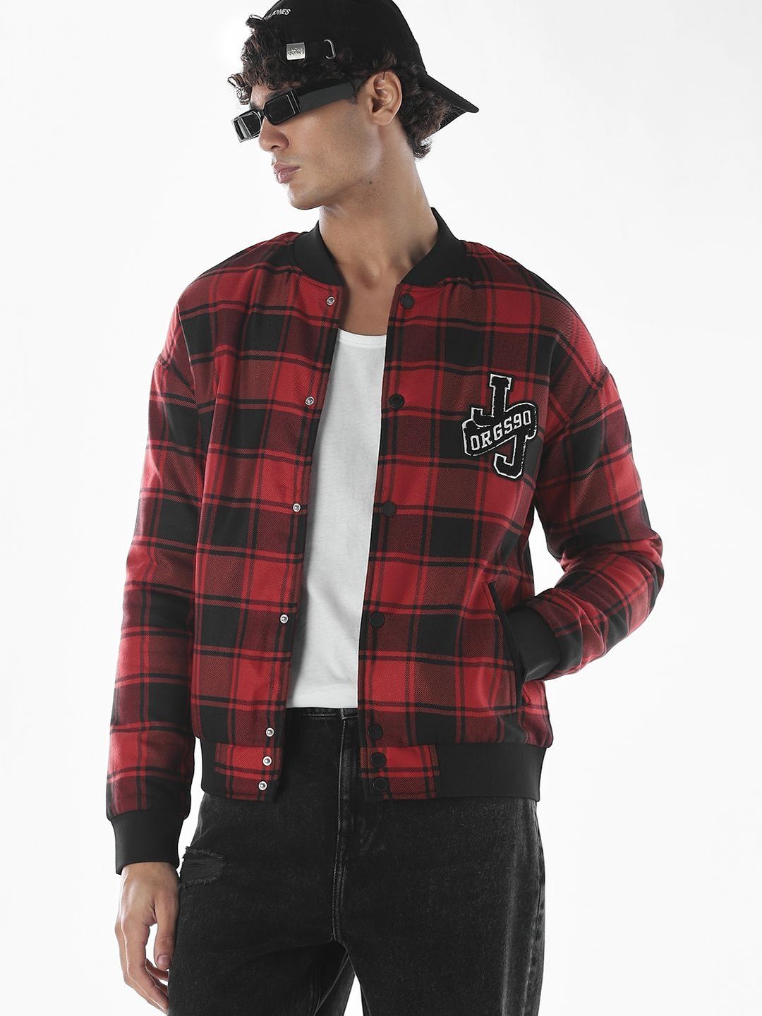 Jack & Jones Men Stand Collar Checked Bomber Jacket