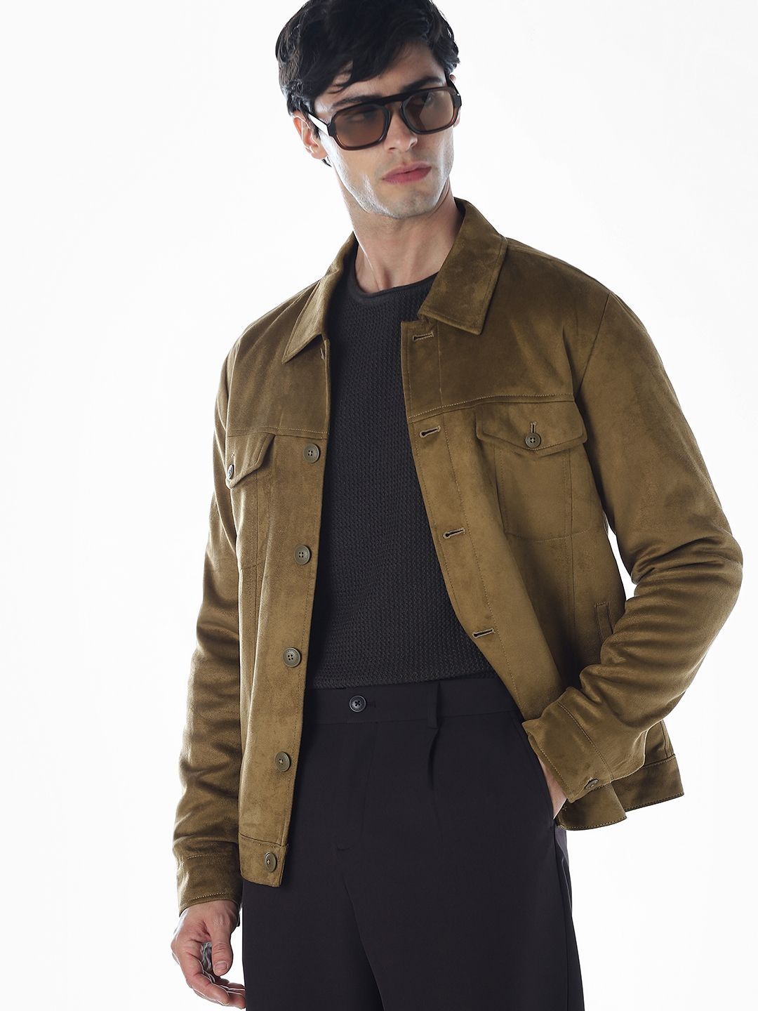 Jack & Jones Men Spread Collar Solid Denim Jacket