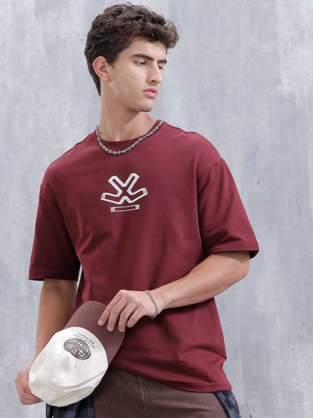 WROGN Men Printed Drop-Shoulder Sleeves Pure Cotton T-shirt