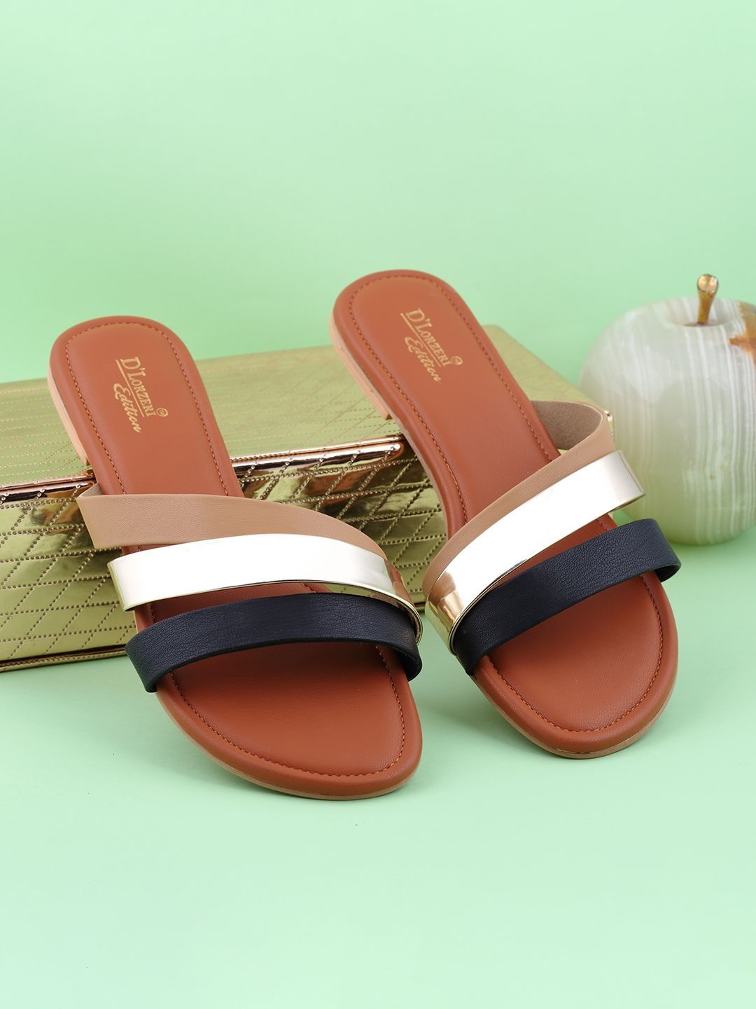 D LORZERI Women Colourblocked Open Toe Flats