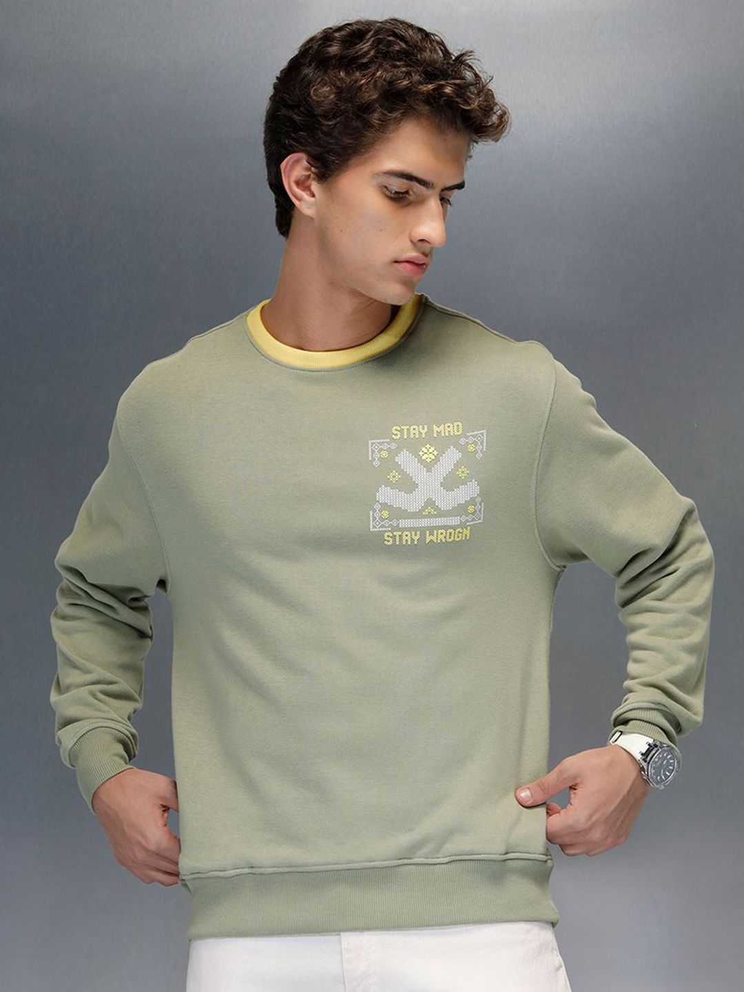 WROGN Men Printed Round Neck Pullover Sweatshirt