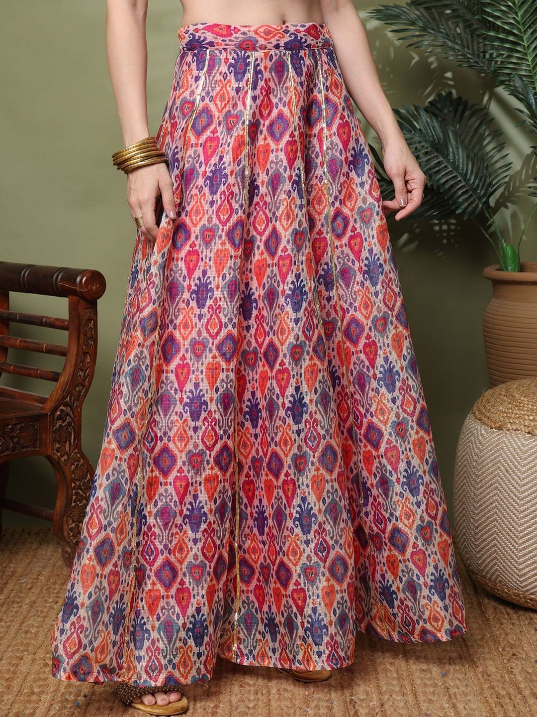 Buy NEUDIS Women Bohemian Ikat Geometric Printed Flared Maxi Skirt