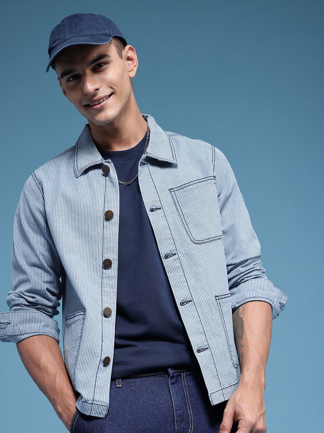 HERE&NOW HERE&NOW Striped Spread Collar Shacket