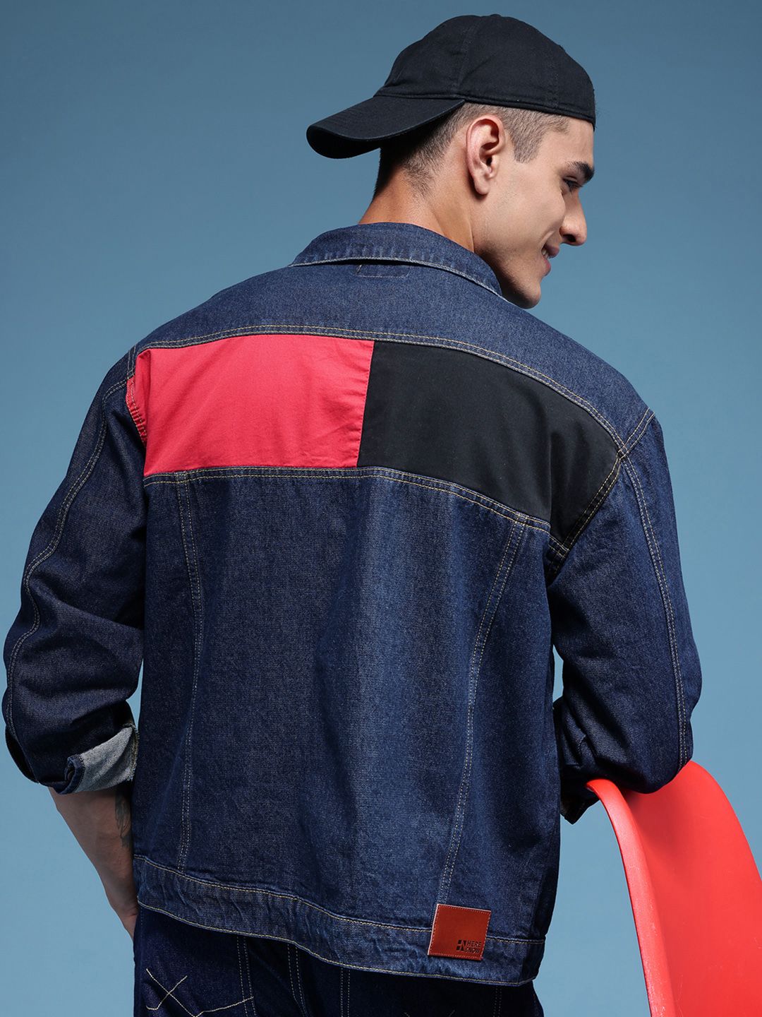 HERE&NOW Pure Cotton Colourblocked Denim Trucker Jacket