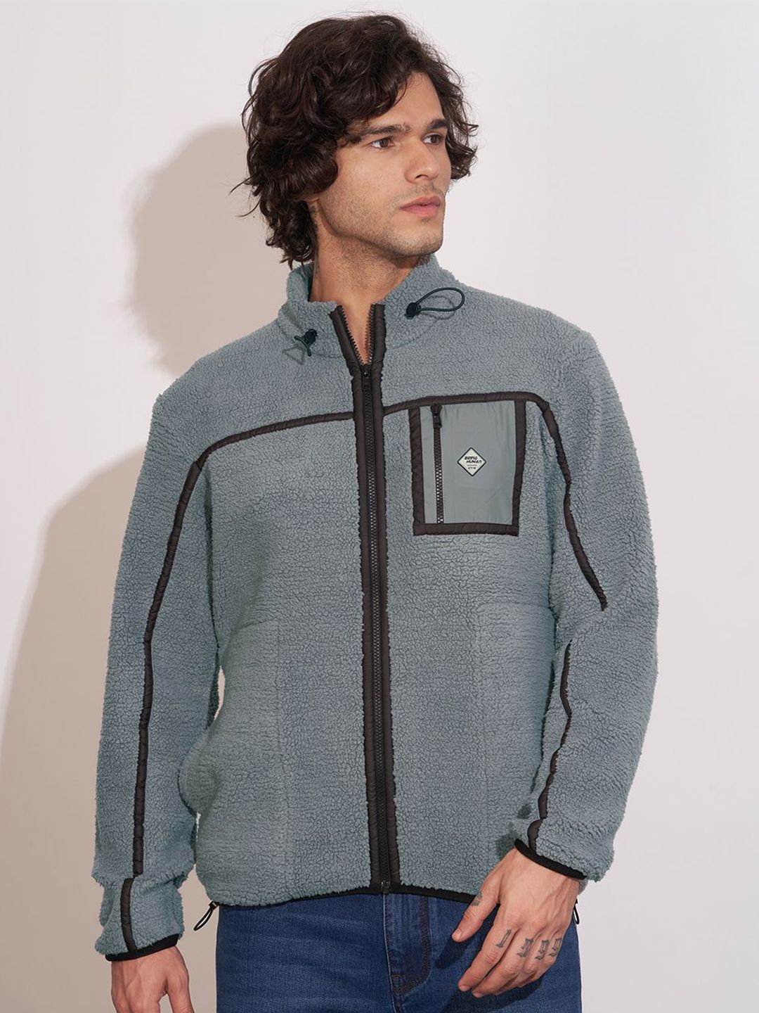 Being Human Men Regular Fit Self Design Long Sleeve Zip Detail Open Front Jacket
