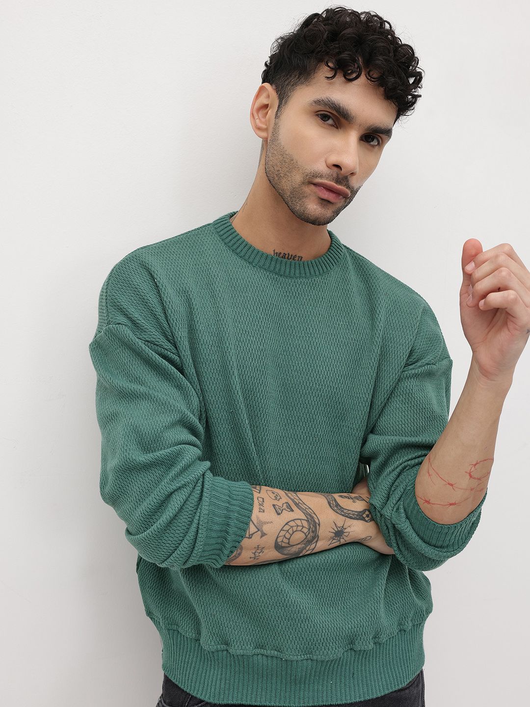 The Roadster Life Co. Self Design Drop-Shoulder Sleeves Pullover