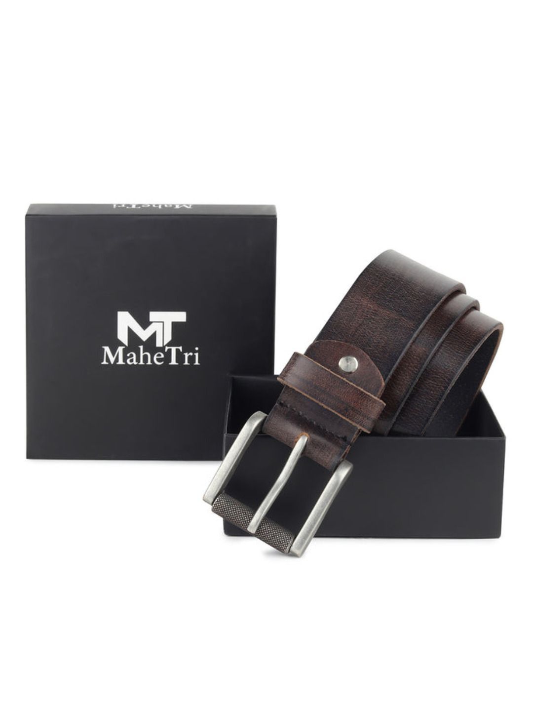 MaheTri Men Leather Textured Formal Belt with Tang Closure