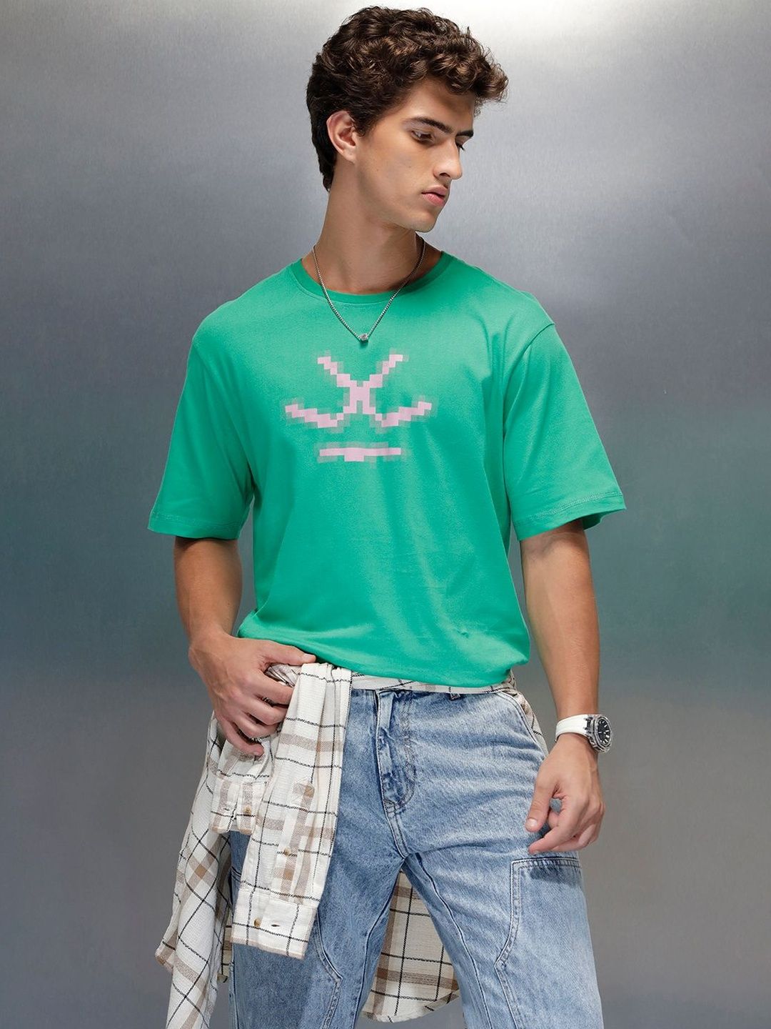 WROGN Men Brand Logo Printed Relaxed Fit Round Neck T-shirt
