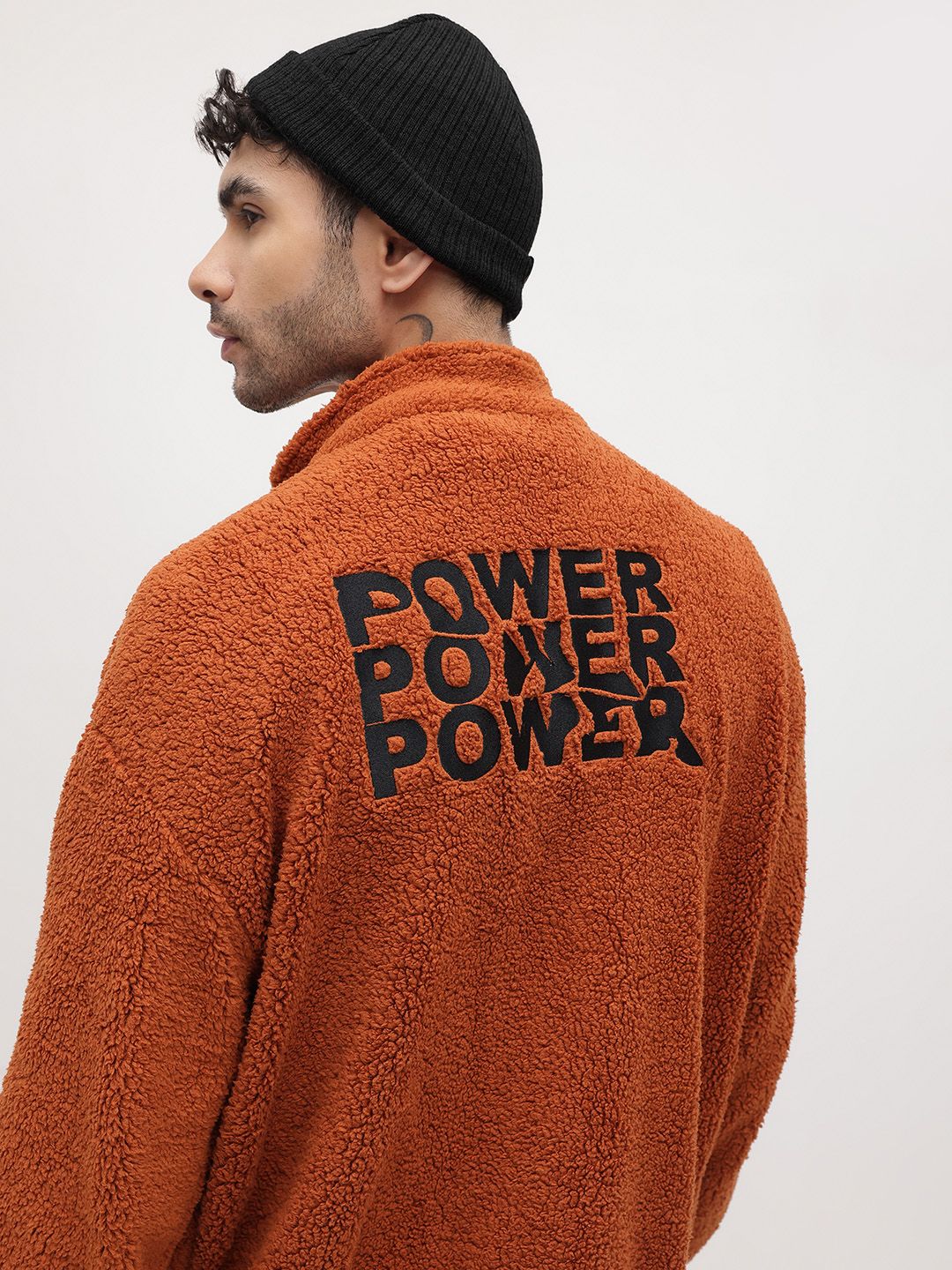 The Roadster Life Co. Applique Typography Mock Collar Sherpa Jacket