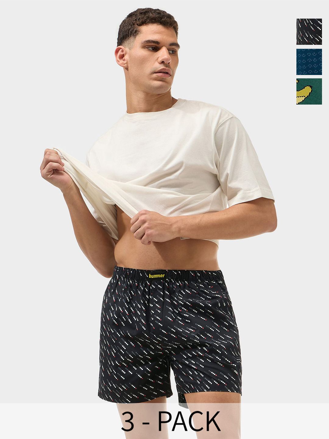 bummer Men Pack Of 3 Printed Cotton Inner Elastic Boxers