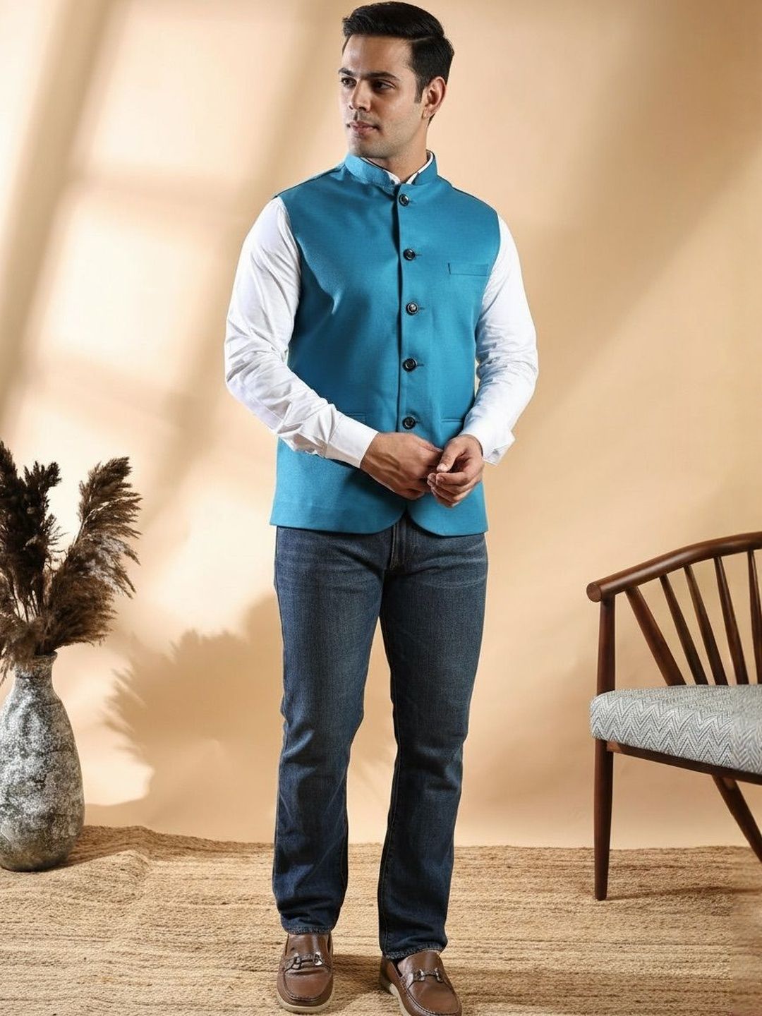 Ethluxis Men Mandarin Collar Nehru Jacket