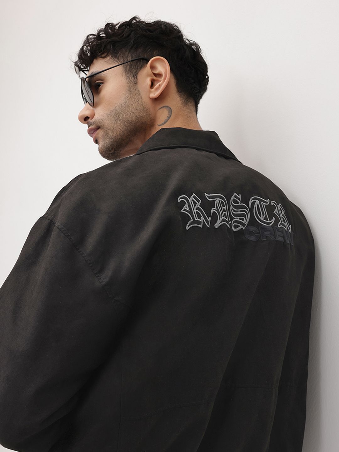 The Roadster Life Co. Typography Embroidered Suede Finish Bomber Jacket