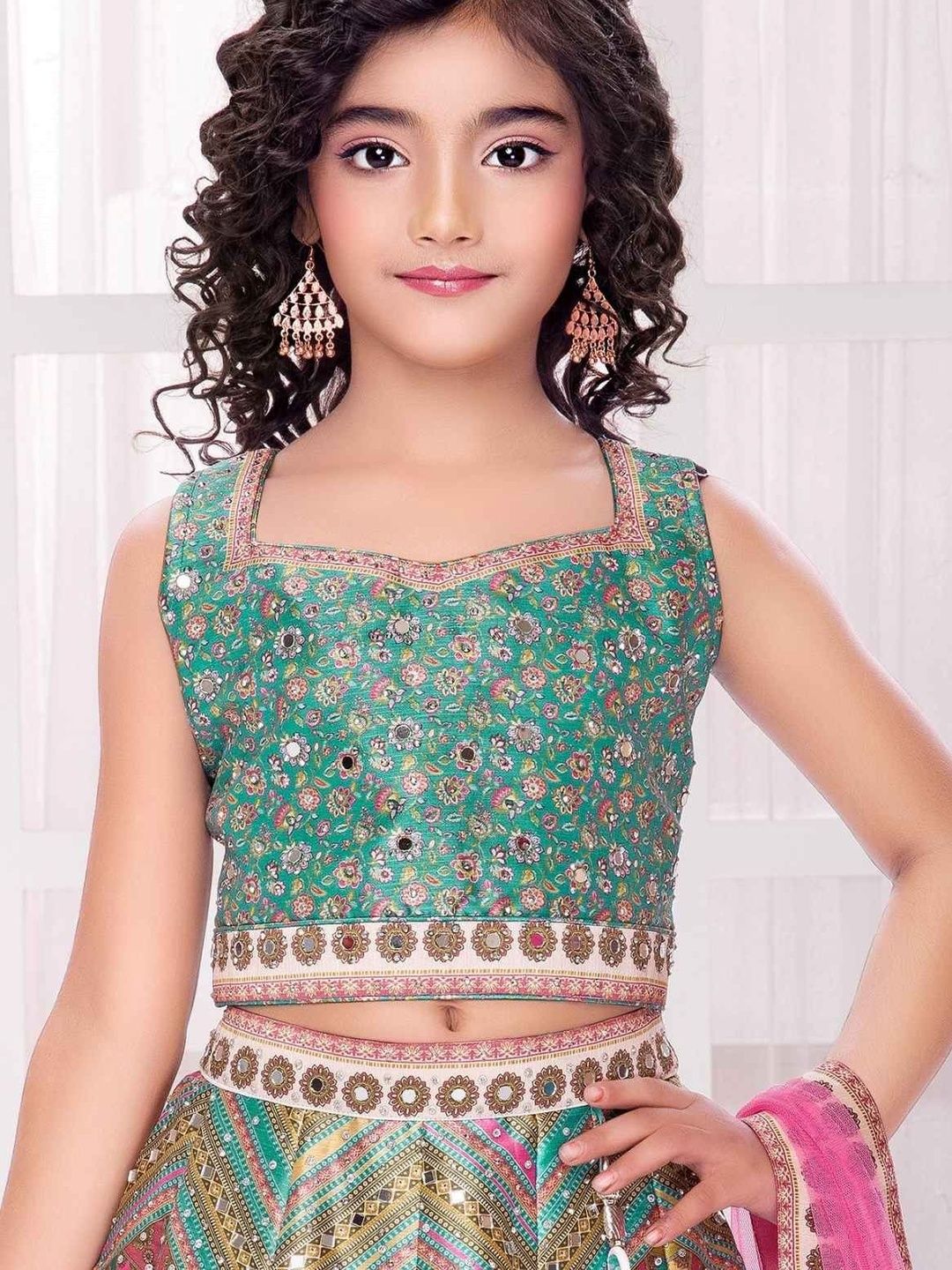 Sangria Girls Printed Ready to Wear Lehenga & Blouse With Dupatta