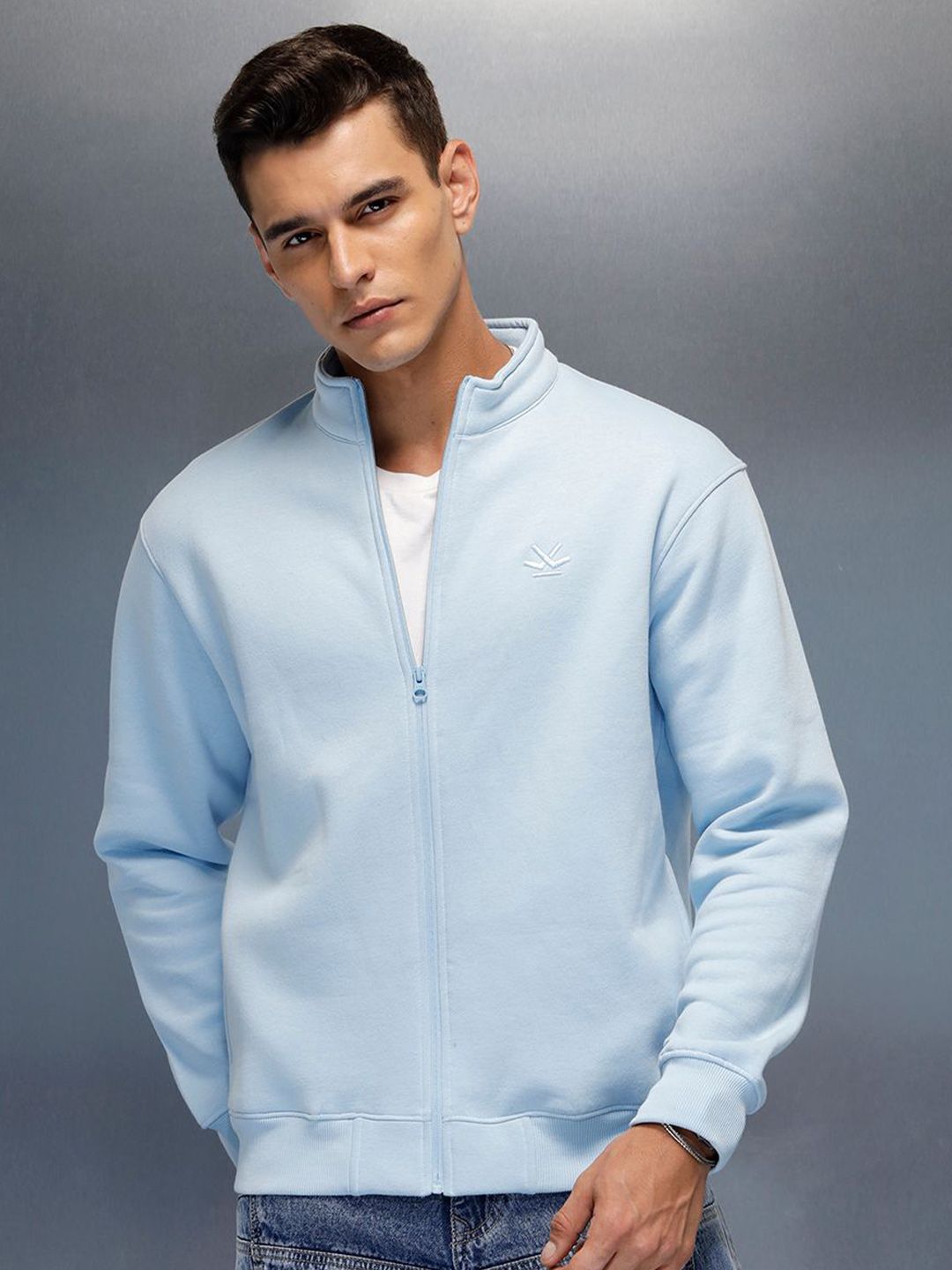 WROGN Men Solid Mock Collar Long Sleeves Sweatshirt