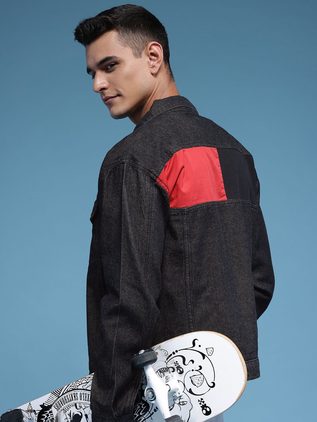 HERE&NOW Pure Cotton Colourblocked Denim Trucker Jacket