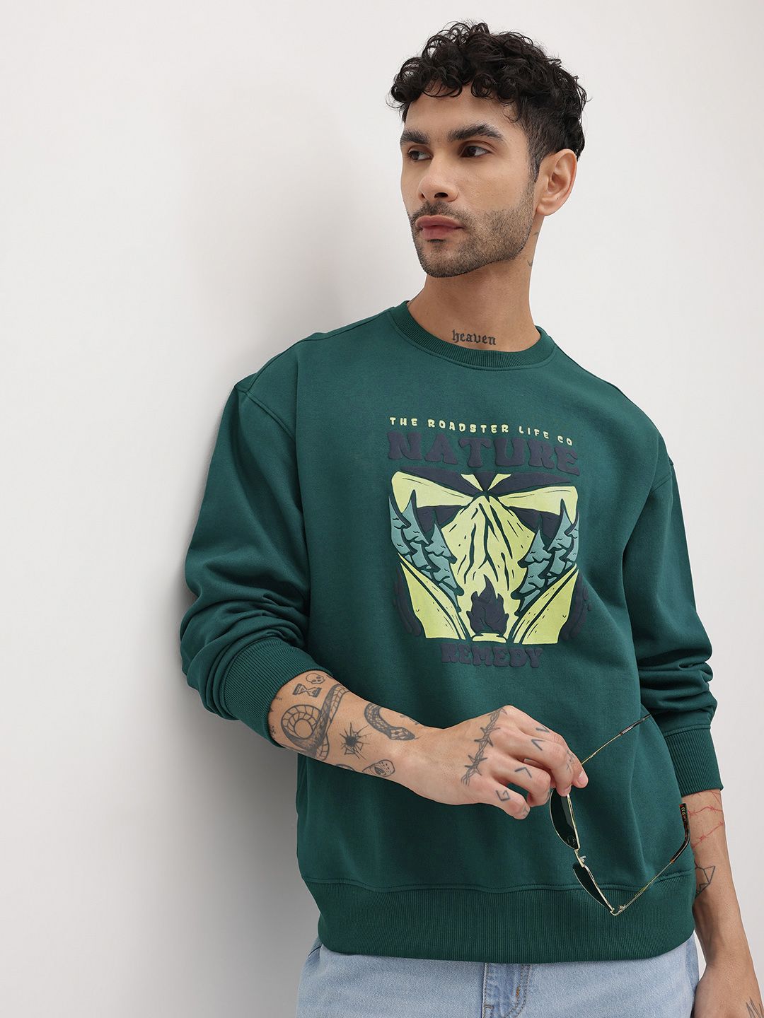 The Roadster Life Co. Graphic Puff Printed Relaxed Fit Sweatshirt