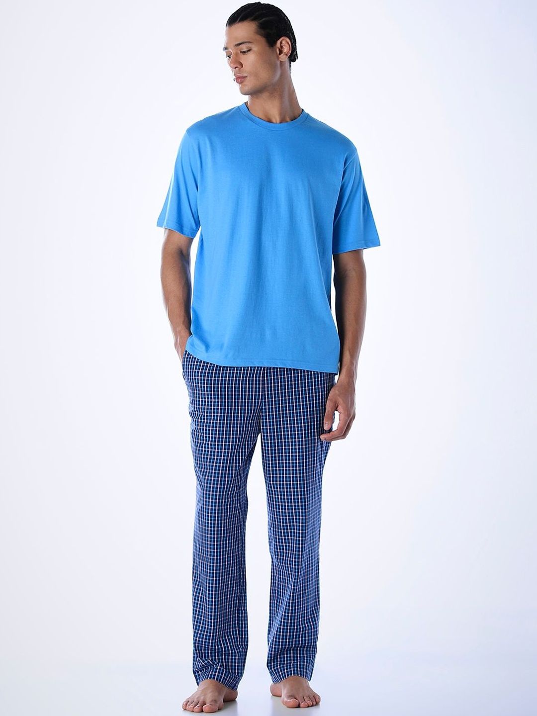 Jack & Jones Men Round Neck Short Sleeves Pure Cotton Night suit