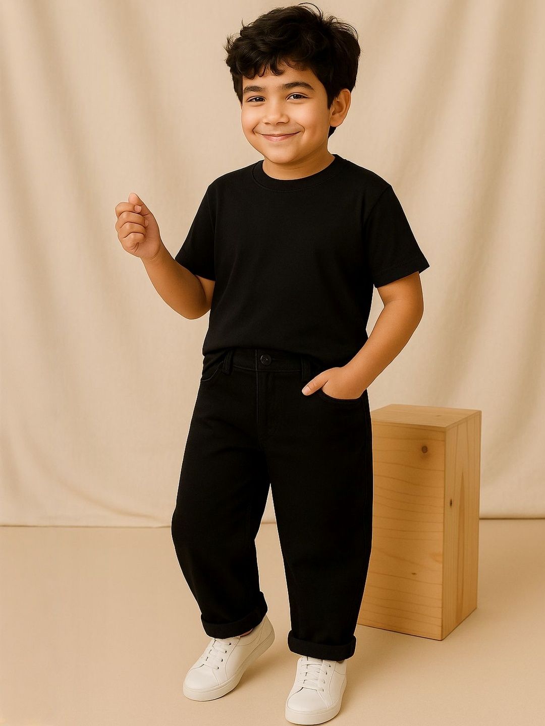 TALES & STORIES Boys Barrel Fit Mid-Rise Clean Look Stretchable Jeans