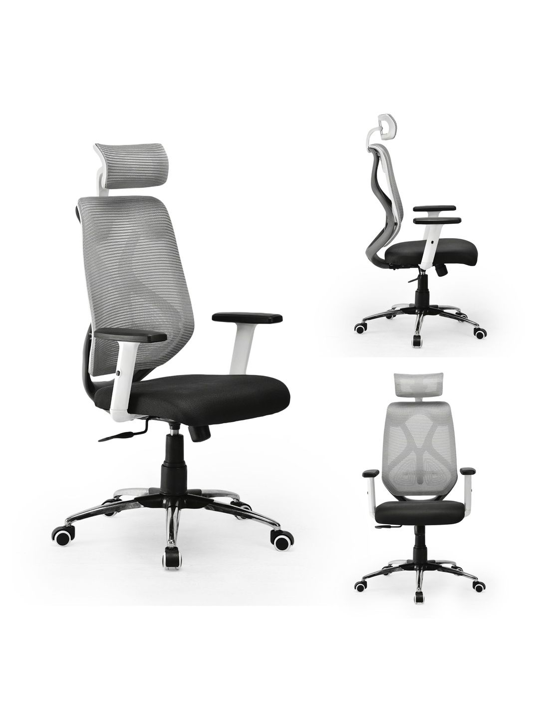 FUGO Black & Grey Ergonomic Adjustable Height Office Arm Chair