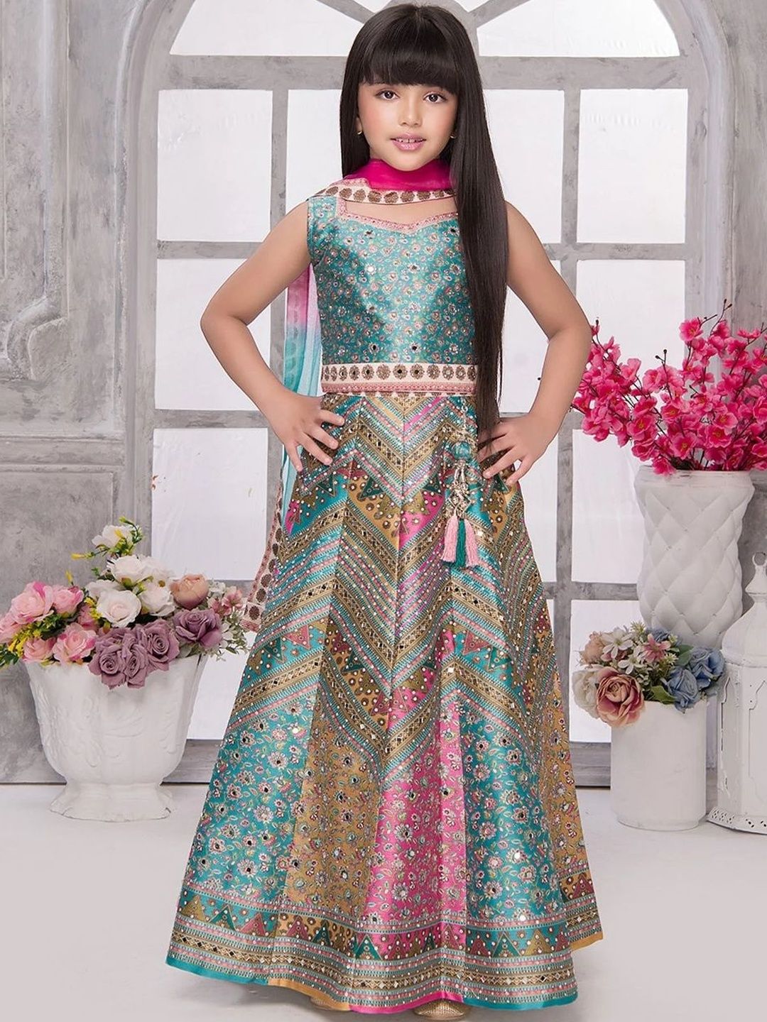 Sangria Girls Printed Ready to Wear Lehenga & Blouse With Dupatta