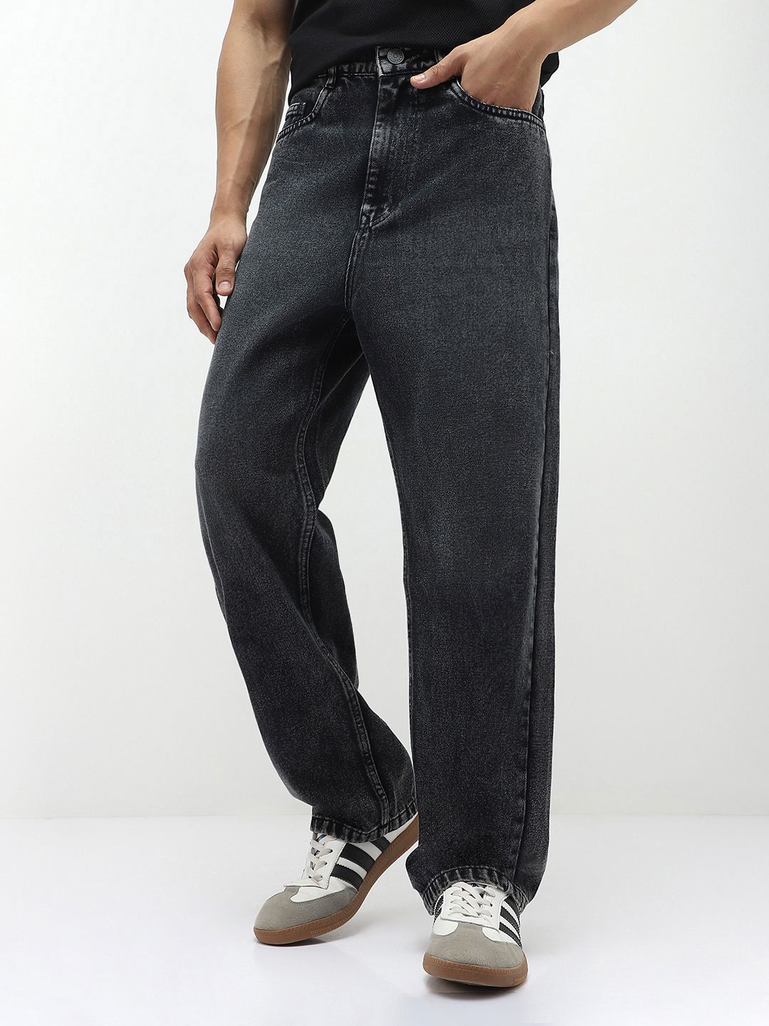 Urbano Fashion Men's Black Loose Baggy Fit Non-Stretchable Heavy Washed Jeans