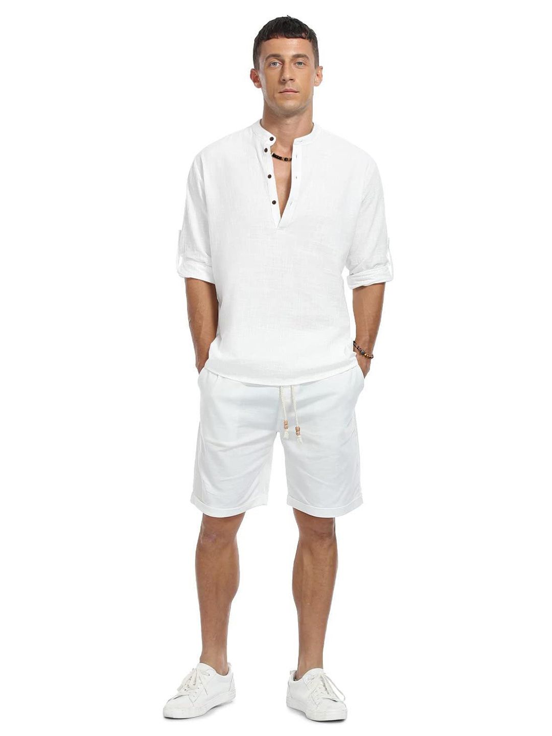 ZELINCO Band Collar Long Sleeves Straight Kurta