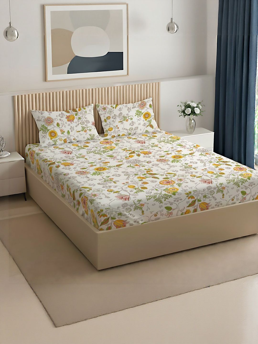 eliotextraterrestria ② Buy LIVSPACE Pure Nest Yellow & White Printed Cotton 144 TC Double