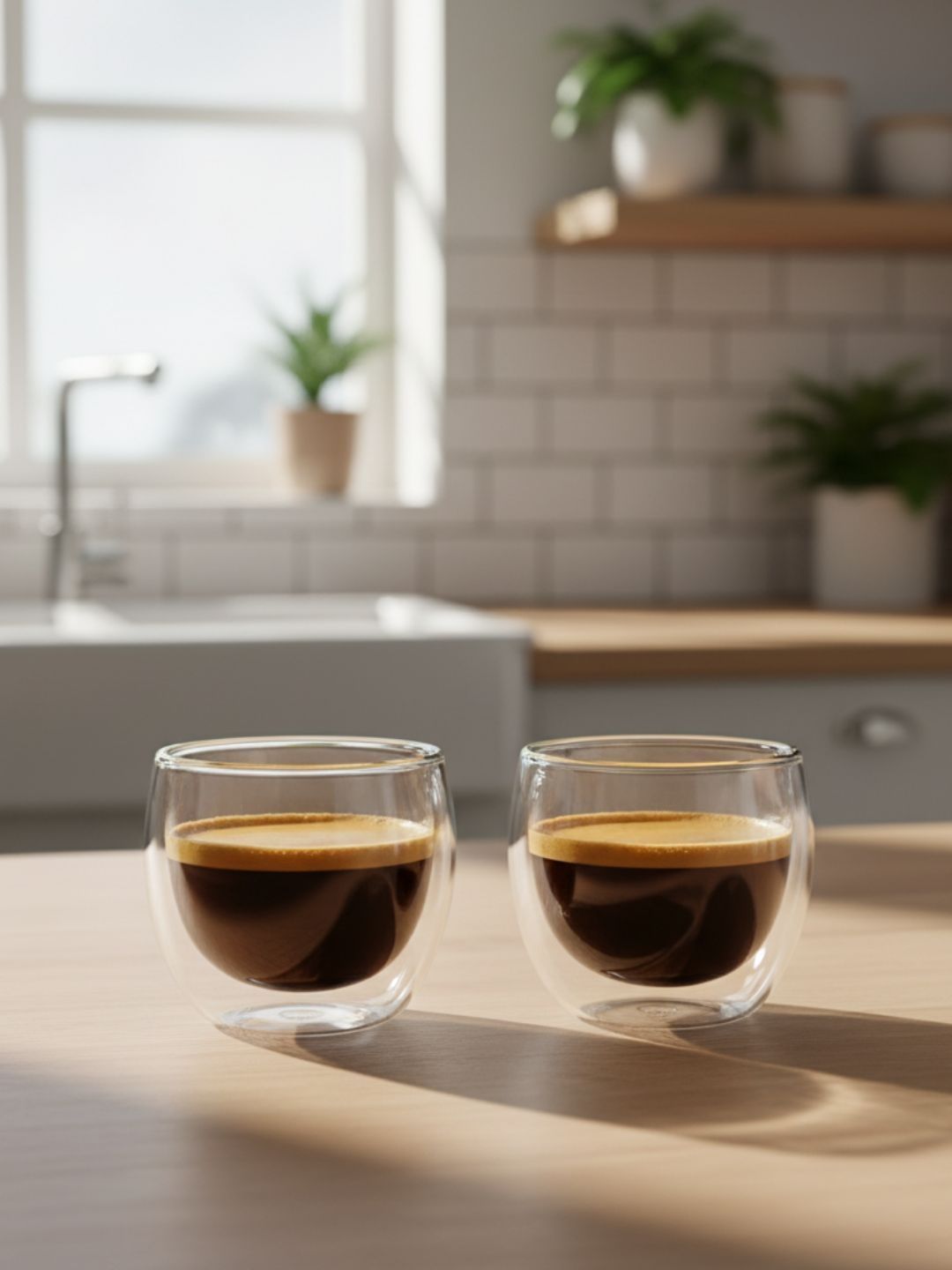 TASKHOUSE Set Of 2 Solid Glass Transparent Coffee Mug Handle-Free