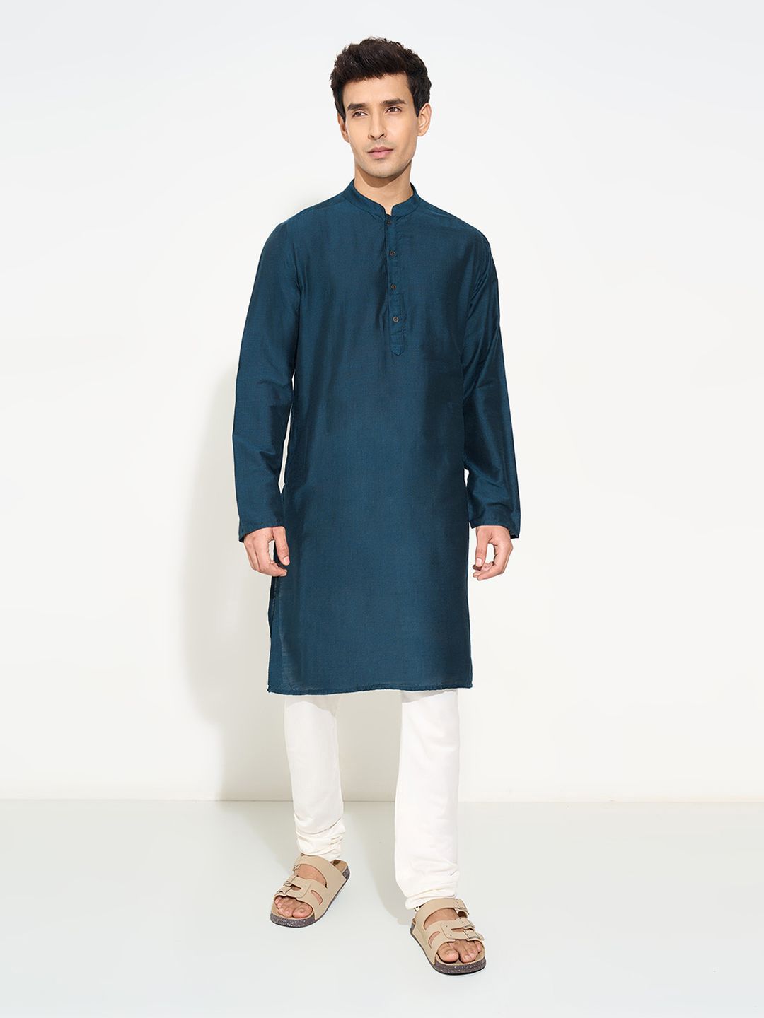 indus route by Pantaloons Mandarin Collar Straight Kurta