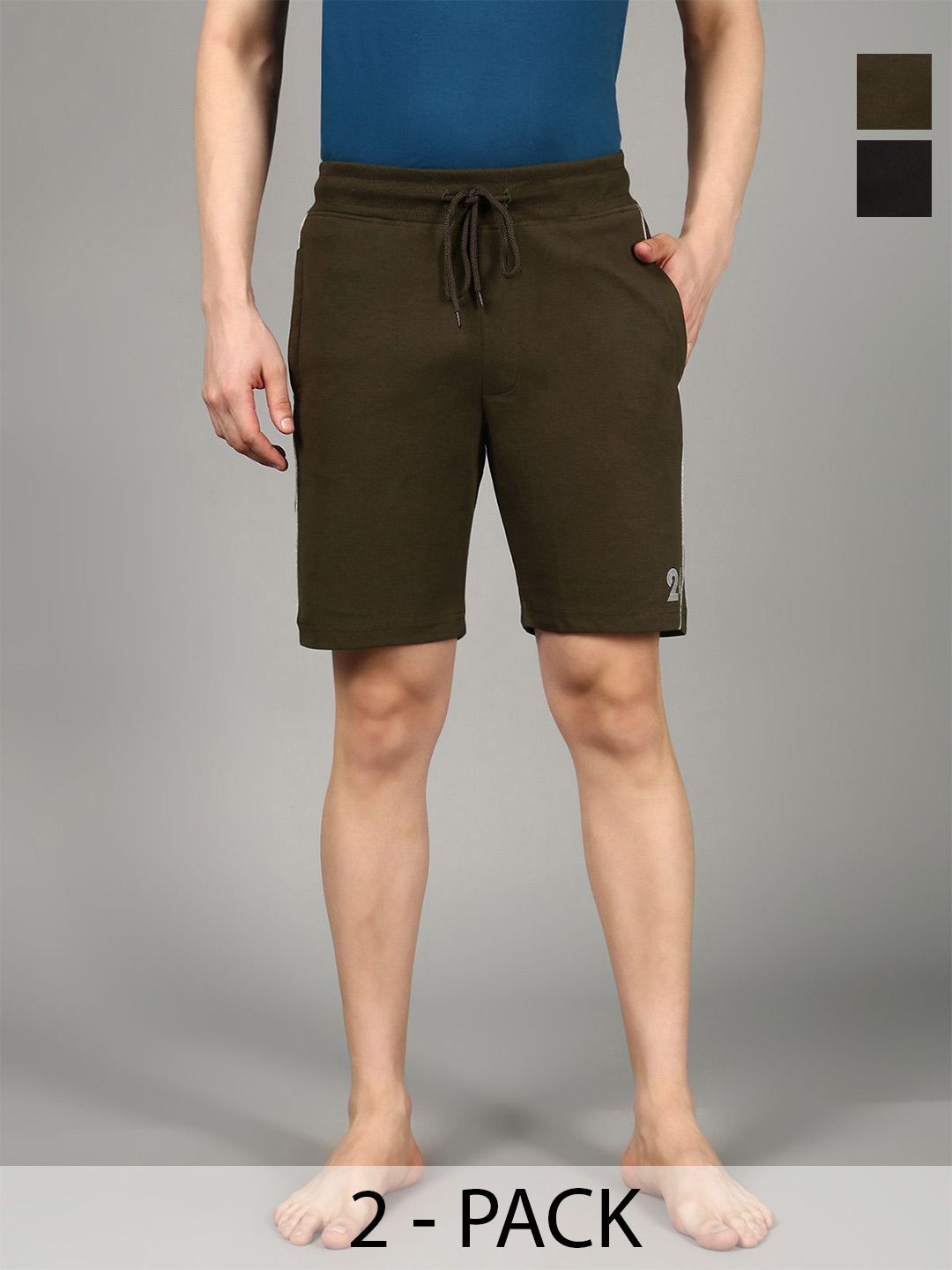 Roadster The Roadster Lifestyle Co Men Pack Of 2 Solid Mid Rise Lounge Shorts