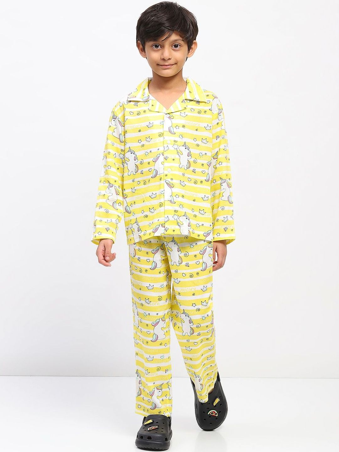 SPUNKIES Boys Conversational Printed Shirt & Pyjamas Night suit