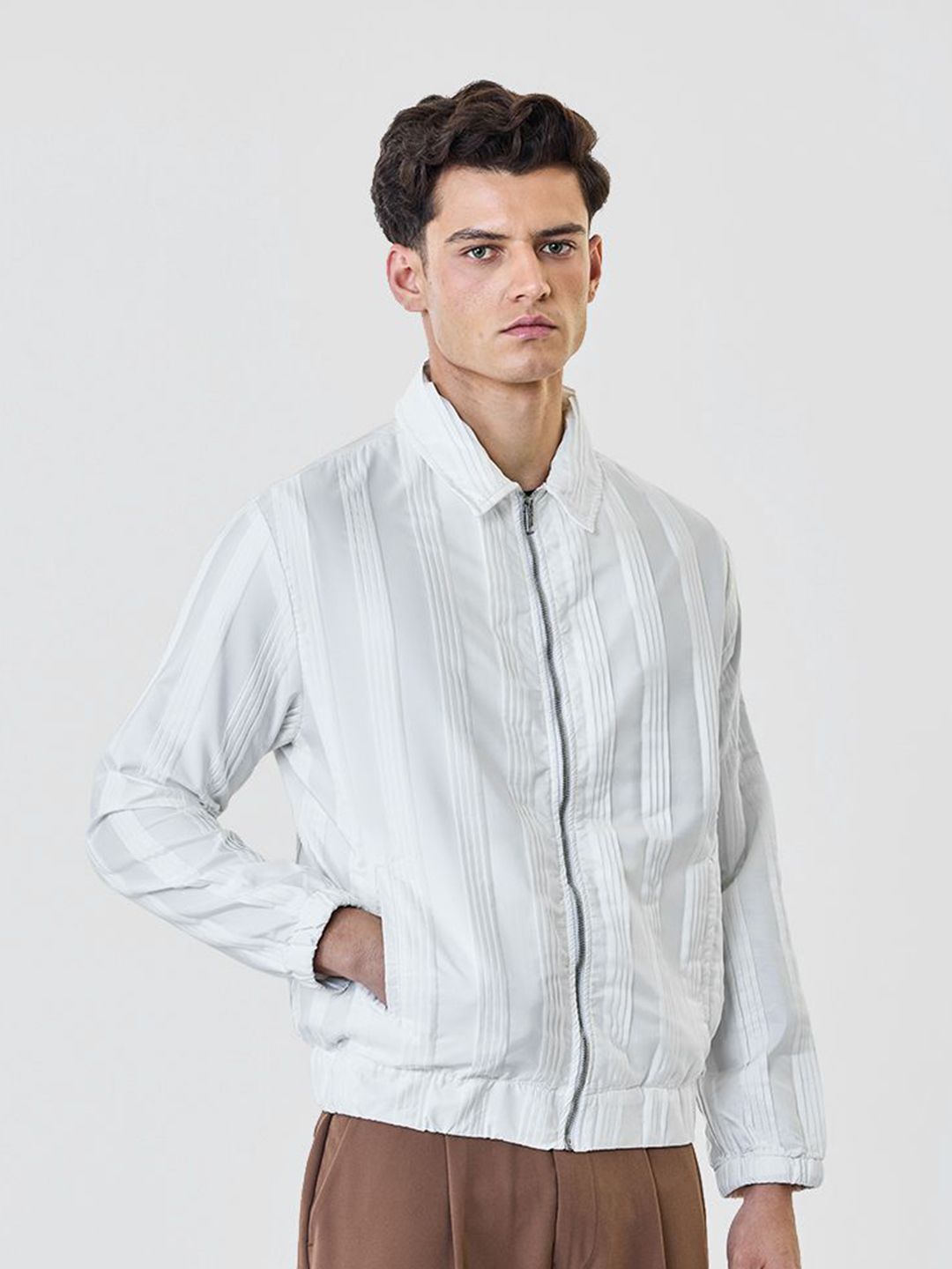 Snitch Men Striped Textured Lightweight Jacket