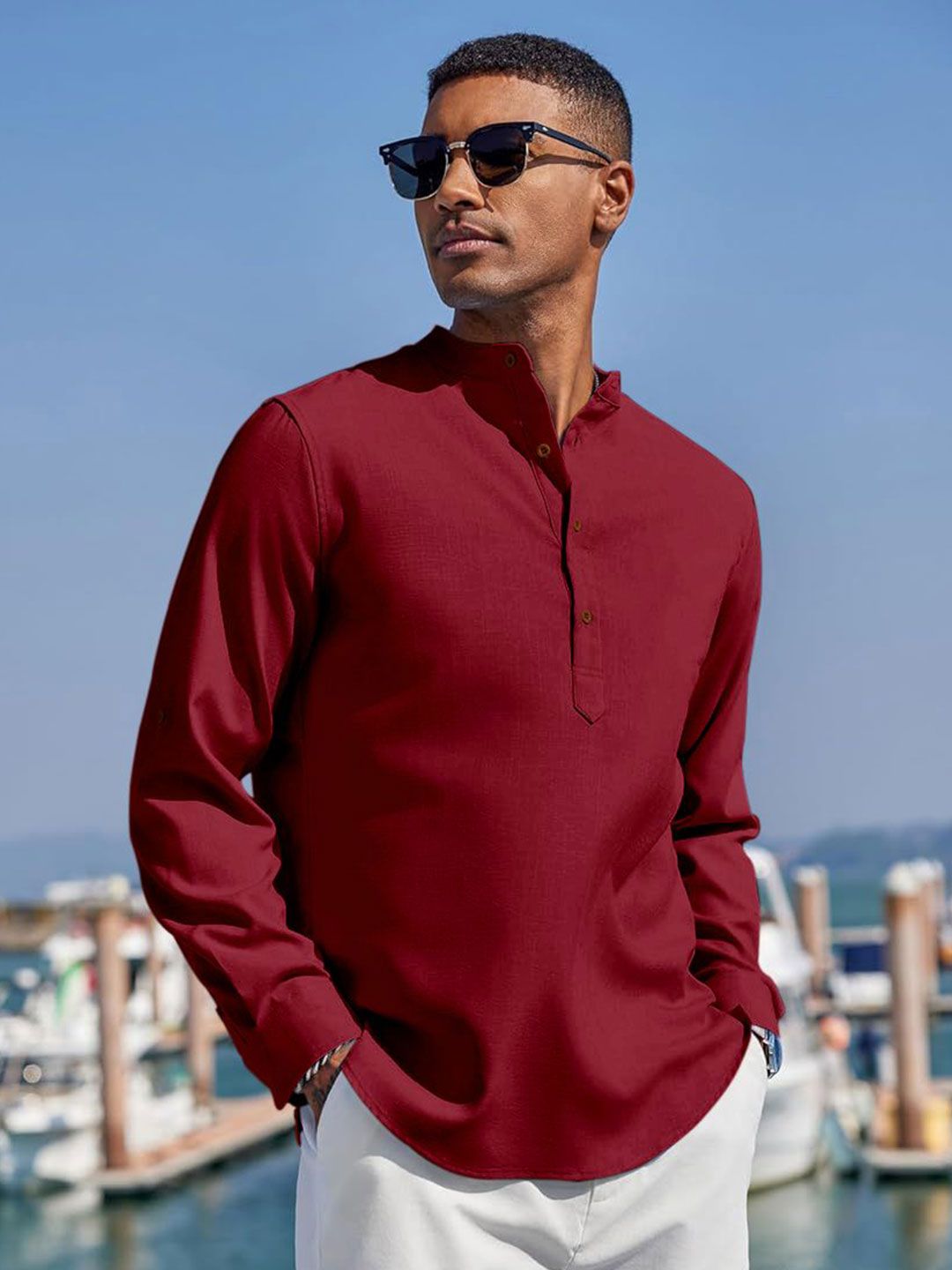 ZELINCO Band Collar Long Sleeves Straight Kurta