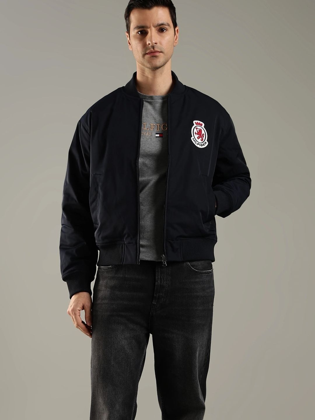 Tommy Hilfiger Embroidered Stand Collar Bomber Jacket