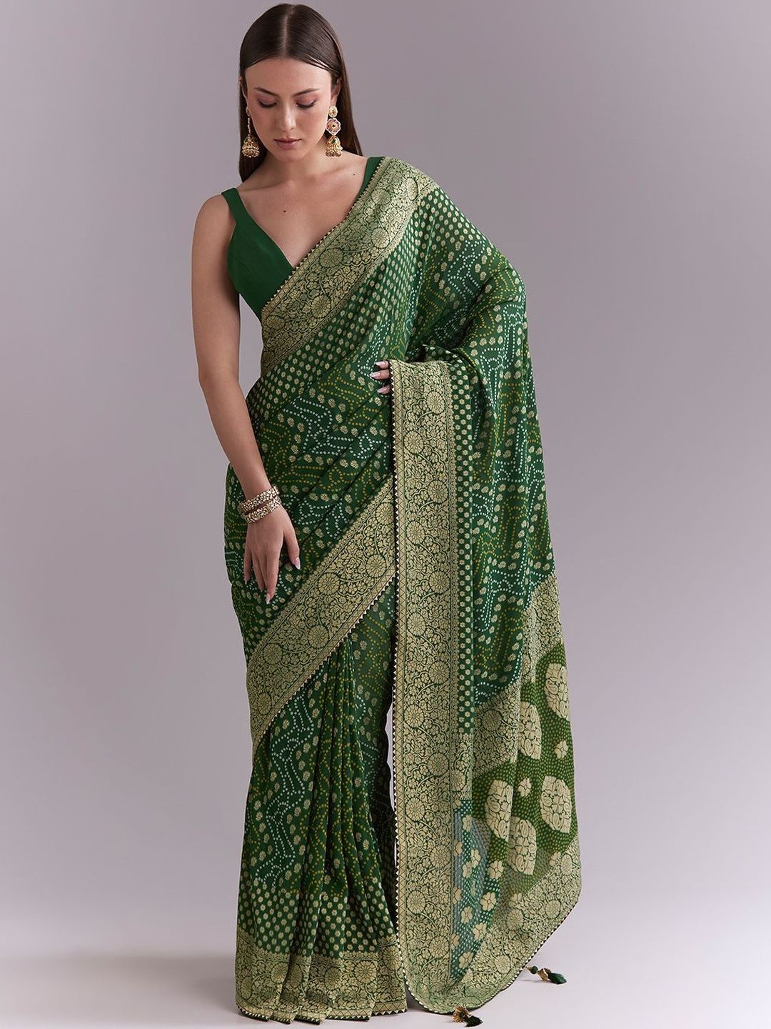 KALKI Fashion KALKI Fashion Bandhani Zari Poly Georgette Handloom Saree