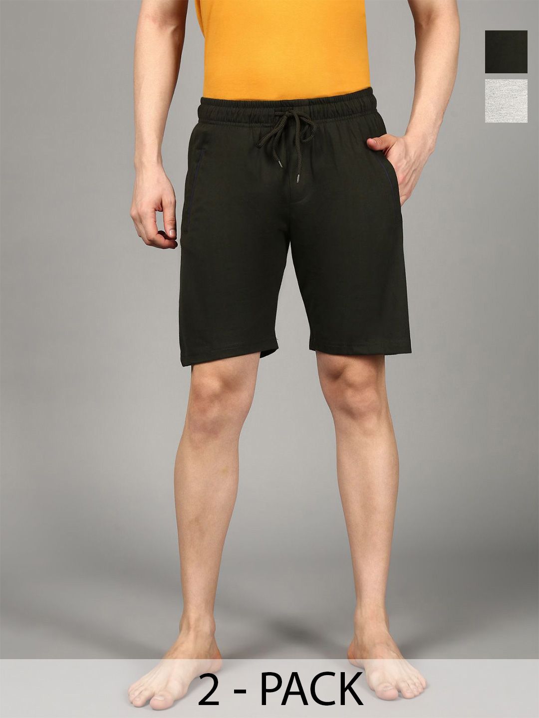 The Roadster Lifestyle Co. Men Pack Of 2 Cotton Sinker Mid-Rise Lounge Shorts