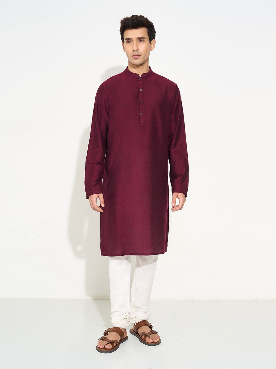 indus route by Pantaloons Mandarin Collar Straight Kurta