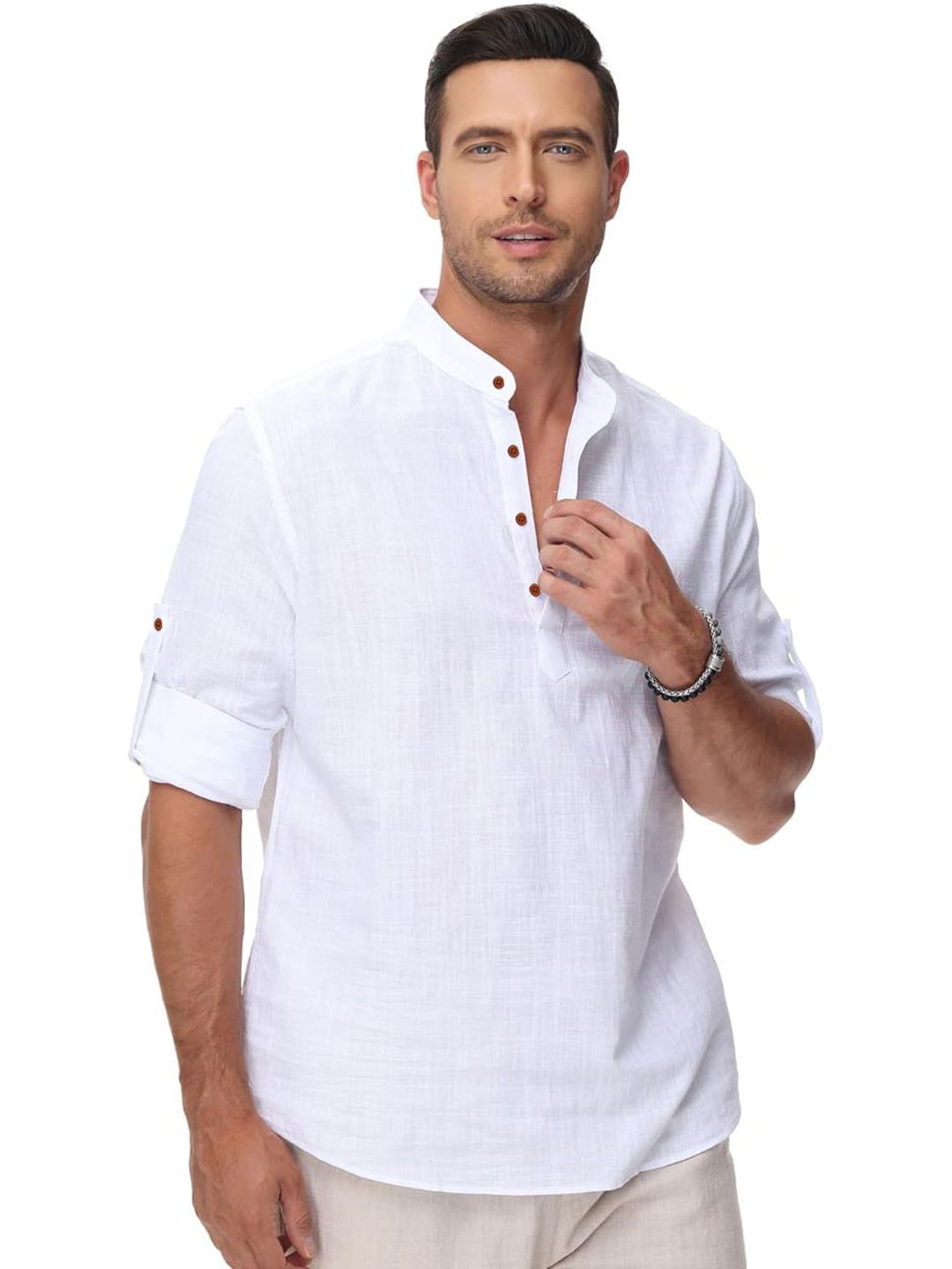 ZELINCO Band Collar Long Sleeves Straight Kurta